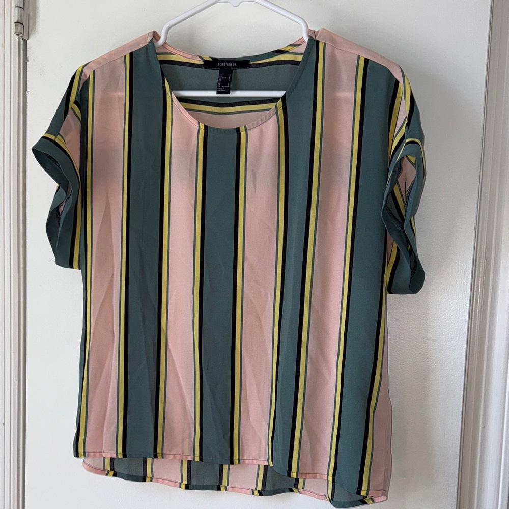Forever 21 Pink and Green Striped Blouse